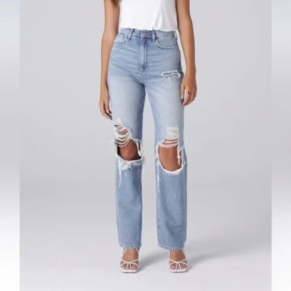 Triarchy Jeans High Rise Distressed Straight Jeans Size‎ 28 Light Wash - Picture 9 of 10